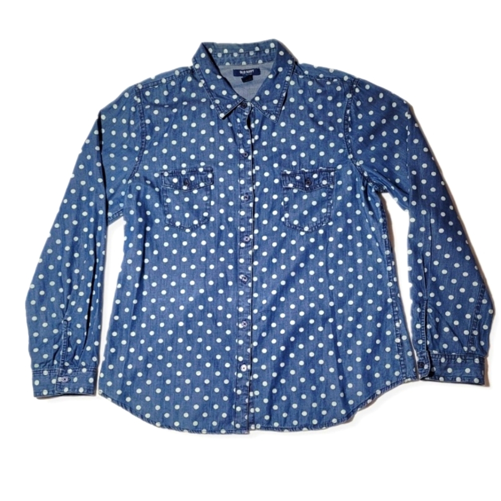 Old navy button-down blue with white polkadot shirt sizes L